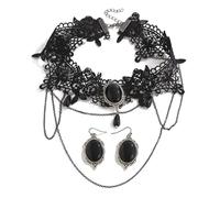 PINK TOWN Gothic Blood Drops Necklaces Earrings for Women,Vintage Black Red Crystal Moon Teardrop Necklaces Earrings Set Punk Style Vampire Jewelry Set Goth Mystery Costume Accessories Halloween Prom