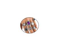 PINK TOWN Gothic Halloween Knuckle Ring Set for Women,Vintage Punk Skull/Spider/Bat/Heart Stackable Finger Rings Bohemian Hollow Carved Midi Rings Halloween Party Costume Accessories (Purple)