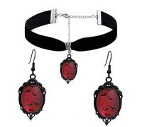 PINK TOWN Gothic Necklace Earrings Set for Women,Vintage Black Velvet Witch/Crow/Bat Glass Pendant Necklace Punk Style Crystal Cameo Glass Jewelry Set Goth Victorian Costume Halloween Accessories, L