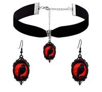 PINK TOWN Gothic Necklace Earrings Set for Women,Vintage Black Velvet Witch/Crow/Bat Glass Pendant Necklace Punk Style Crystal Cameo Glass Jewelry Set Goth Victorian Costume Halloween Accessories, L