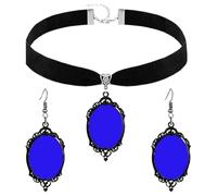 PINK TOWN Gothic Necklace Earrings Set for Women,Vintage Black Velvet Witch/Crow/Bat Glass Pendant Necklace Punk Style Crystal Cameo Glass Jewelry Set Goth Victorian Costume Halloween Accessories, L