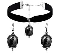 PINK TOWN Gothic Necklace Earrings Set for Women,Vintage Black Velvet Witch/Crow/Bat Glass Pendant Necklace Punk Style Crystal Cameo Glass Jewelry Set Goth Victorian Costume Halloween Accessories, L