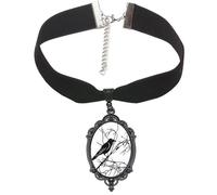 PINK TOWN Gothic Velvet Raven Cross Glass Pendant Necklace,Vintage Victorian Bat Choker Necklace Goth Rope Chain Crow Choker Mystic Witch Halloween Jewelry Gift Accessories, Zinc, glass