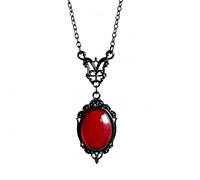 PINK TOWN Gothic Victorian Necklace Vintage Crystal Glass Cameo Gem Oval Pendant Necklaces Dark Aesthetic Ornate Costume Necklace for Cosplay Halloween Themed Events, L, Alloy Steel, No Gemstone