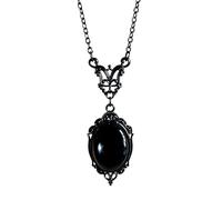 PINK TOWN Gothic Victorian Necklace Vintage Crystal Glass Cameo Gem Oval Pendant Necklaces Dark Aesthetic Ornate Costume Necklace for Cosplay Halloween Themed Events, L, Alloy Steel, No Gemstone