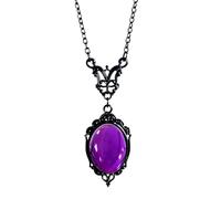 PINK TOWN Gothic Victorian Necklace Vintage Crystal Glass Cameo Gem Oval Pendant Necklaces Dark Aesthetic Ornate Costume Necklace for Cosplay Halloween Themed Events, L, Alloy Steel, No Gemstone
