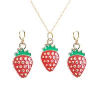 PINK TOWN Vintage Strawberry Earrings Necklace Sets,3D Simulated Fruit Red Strawberry Necklace Earring Cute Charm Fruit Strawberry Jewelry Accessories for Women, Alloy Steel, alloy