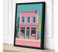Pink Townhouse Mid-Century Canvas Wall Art Print 30x20 Inch (76 x 51 cm)