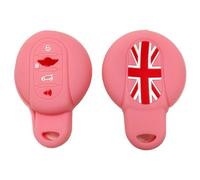 Pink TPU Protective Key Fob Cover For BMW MINI COOPER & COUNTRYMAN With Union Jack Design - Flexible Soft-Touch 360 Degree Anti Scratch Shockproof Snug Fit Case For Key Holder Accessories