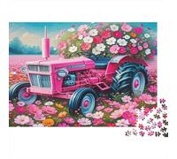 Pink Tractor Garden 1000 Pieces Puzzle Bloom Trails Durable Interlocking Pieces Recycled Paper Cardboard for Women&Men Gift for Adults 38x26cm/1000pcs