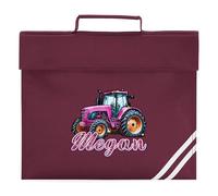 Pink Tractor Girls Custom Book Bag with Farming Design Personalised Name Back to School Reading Folder for Primary Kids, One Size, Maroon