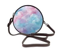 Pink Tranquil Blues Greens Abstract Sky Women Round Crossbody Bags Leather Sling Bag Purse