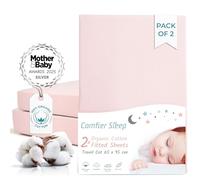 Pink Travel Cot Fitted Sheet - 2 Pack Organic Cotton Travel Cot Sheets 95x65 cm for Baby Bed - Soft and Stretchy Fit