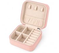 Pink Travel Jewellery Box with Compartments, Small Jewellery Organiser Case | Portable Pink Jewellery Organiser With Ring Slots, Earring Hooks And Compartments For Tidy Accessory Storage At Home Travel