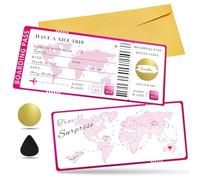 Pink Travel Ticket Scratch-off Cards with Envelopes,Personalised Scratch Boarding Pass,Unique Travel Gift Packaging,Scratch & Reveal Surprise Ticket for Valentine's Day,Birthday,Gift for Girlfriends
