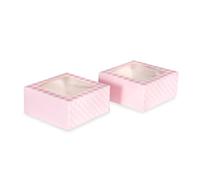 Pink Treat Boxes, Gingham and Polka Dot Print, Cookie and Brownie Box, 7.5 x 16 x 16cm, Pack of 2 - Anniversary House (J156)