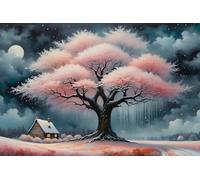 Pink Tree 1500 Piece Jigsaw Puzzles for Adults, Colourful, Challenging & Brainteasing Adult puzzles 1500 Pieces Village, Fun jigsaws for The Whole Family 34x22 inch