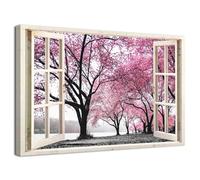 Pink Tree Canvas Wall Art Black and White Wall Decor Window View 3D Effect Prints Painting Poster Forest Landscape Picture for Bedroom Hallway Living Room Home Decoration Ready to hang 12x16“
