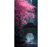 Pink Tree Diamond Art Kits Adults, DIY 5D Large Diamond Painting Stone Bridge Full Square Drill Crystal Art Kits 27.6x55 Inch, Embroidery Cross Stitch Canvas for Home Wall Decor Gifts (SQ873)
