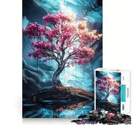 Pink Tree in Blue Cave 1000 Piece Jigsaw Puzzles for Adults Jigsaw Think Toy Home Enjoy Fine Cut Santa Wish Gift (38x26cm)