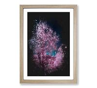 Pink Trees in Malaga Spain Paint Splash Framed Print | A2 Oak Framed Wall Art | Ready to Hang | Modern Floral Picture | Living Room Bedroom Lounge Office