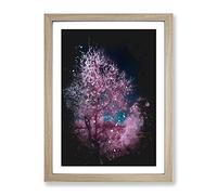 Pink Trees In Malaga Spain Paint Splash Modern Framed Print | A2 Oak Framed Wall Art | Ready to Hang | Modern Floral Picture | Living Room Bedroom Lounge Office