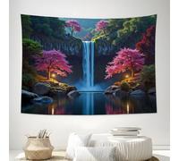 Pink Trees Waterfalls Rivers Tapestry Wall Hanging, Dreamy Natural Landscape Tapestry for Bedroom Aesthetic, Pink Tapestries Wall Art for College Dorm Throws Table Cloth Bedding Tapestry, 150x100cm