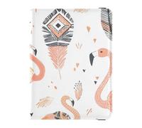 pink tribal boho passport holder with black feathers leather travel passport holder vaccine holder travel wallet for women waterproof bohemian tribal flamingos with feathers flamingos, Bohemian