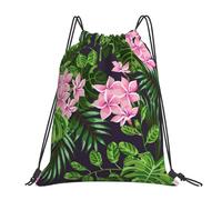 Pink Tropical Flowers Unisex Drawstring Bag Lightweight Pe Bag Adjustable Drawstring Backpack For Hiking Swim Climbing