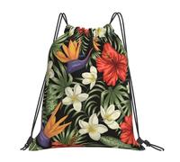 Pink Tropical Flowers Women Men Drawstring Bag Waterproof Drawstring Backpack Large String Backpack For Travel Holidays Gym