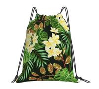 Pink Tropical Flowers Women Men Gym Sack Waterproof Drawstring Backpack Portable String Backpack For Holidays Travel Gym