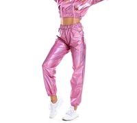 Pink Trousers Women's High Waist Trousers Shiny Wetlook Metallic Cargo Trousers Hologram Hip Hop Dance Trousers Patent Leather Jogger Casual Street Trousers Stage Performance Party Trousers Night Club
