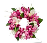Pink Tulip Artificial Flower Wreath 30cm for Spring Door or Wall Decor with Realistic Blooms Weather-Resistant Plastic Perfect for Indoor Outdoor Festive Use Compact Lightweight Design
