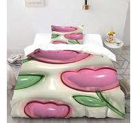 Pink Tulip D 2 Pcs Bed Cover Cartoon Fantasy Art 3D Printed King Size for Kids Soft Microfiber With Sheet Pillowcases Single(135x200cm)