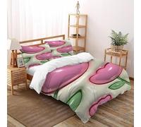 Pink Tulip D 3 Pcs Bed Cover Cartoon Fantasy Art 3D Printed King Size for Kids Soft Microfiber With Sheet Pillowcases King(220x240cm)