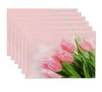 Pink Tulip Flower Placemats Set of 6,Table Mats Non-Slip Heat Resistant Washable Placemat for Party Kitchen Dining Table Decoration Indoor Outdoor