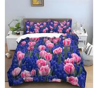 Pink Tulip Super King Duvet Cover Sets, Grape Hyacinth Bedding Microfiber with Zipper Closure, Comfortable Easy to Machine Wash and 2 Pillowcases, for Boys and Girls