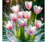 Pink Tulips 90 Piece Jigsaw Puzzles for Adults 30x30cm, adult jigsaw puzzles 90 Pieces, Challenging&Brainteasing Puzzle Family Games, Beautiful Decoration puzzle