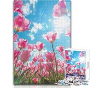 Pink Tulips Against A Blue Sky Jigsaw Puzzle 1000 Cognitive Development Fun Game Special Thoughtful Celebration Present Size 38x52cm