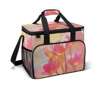 Pink Tulips Camping Cooler Bag Insulated Beach Coolers Portable Leak Proof Bags with Shoulder Strap