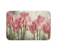 Pink Tulips Crystal Velvet Lock Edge Floor Mat 40x60, Non Slip, Easy To Clean, Comfortable Foot Feel