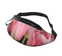 pink tulips Fanny Pack for Men Women, Waterproof Sports Waist Bag Fashion Belt Bag Crossbody Bags Hip Bum Bag with Adjustable Strap Large Sling Bag Purse for Travel Hiking