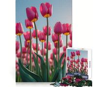Pink Tulips Field Under Blue Sky 1000 Piece Jigsaws for Teenagers Puzzle Reason Skill Toy Mental Relax Exact Cut (38x52cm)
