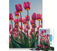Pink Tulips Field Under Blue Sky 1000 Piece Jigsaws for Teenagers Puzzle Reason Skill Toy Mental Relax Exact Cut (38x52cm)