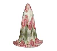 Pink Tulips Hooded Cape For Teenagers, Unisex Cloak Robe Hooded Halloween Costume Satin Witches Vampire Cloak Fancy Dress Up Children