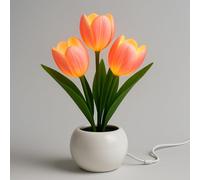 Pink Tulips - Lamp LED Light - Artificial Flower Night Light with Realistic Flowers in White Ceramic Pot - Soft Pink Glow for Bedroom, Living Room, Desk - 20cm Tall - Decorative Home Accent Lighting