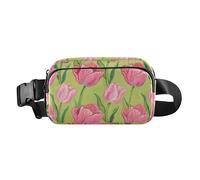 Pink Tulips Oil Painting Trendy Fanny Waist Pack for Women Men Teens Water Resistant Croose Body Purse with Adjustable Strap for Workout Running Hiking