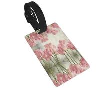 Pink Tulips Print 5pcs Luggage Tags for Suitcases,Cute Suitcase Tag Identifiers for Baggage Tag for Cruise Airport Travel PVC