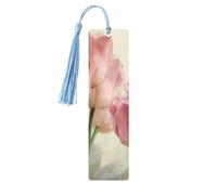 Pink Tulips Print 5pcs Wooden Bookmarks with Tassels, Reading Page Markers Book Marks, Gifts for Men Women