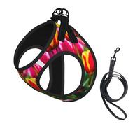 pink tulips print Dog Harness, 2X Buckle,Dog Vest,No Pulling Front Leash Clip,for Small Medium Dogs